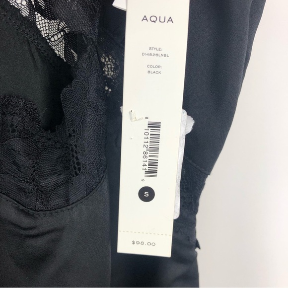 NWT‎ Aqua Black Lace Cut Out Sheath Midi Dress Party Cocktail Satin Slip Dress - Picture 4 of 4